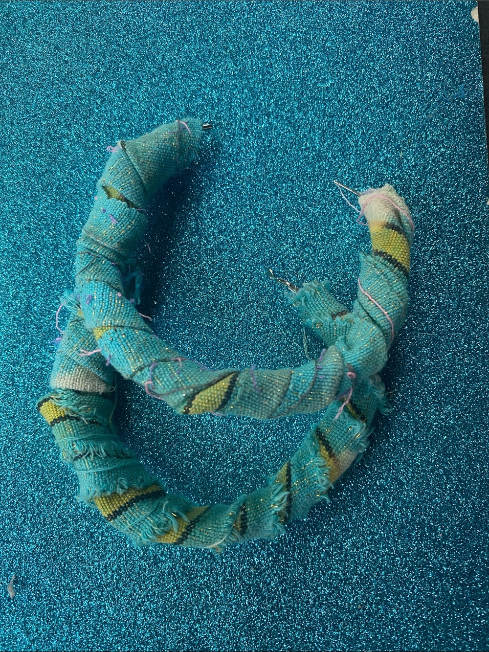 Handwrapped Turquoise Fabric Headband with Yellow Accents